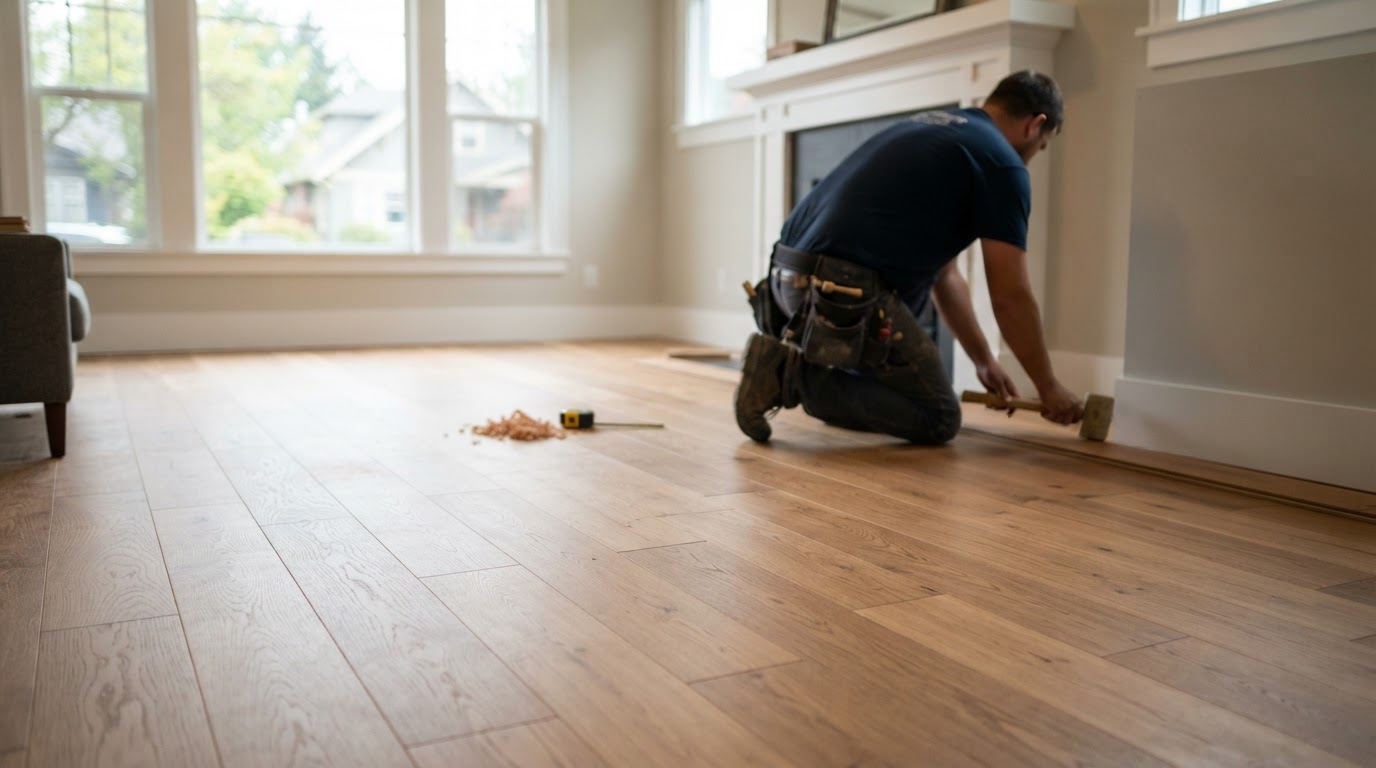 Freshly installed hardwood floor in a Portland home